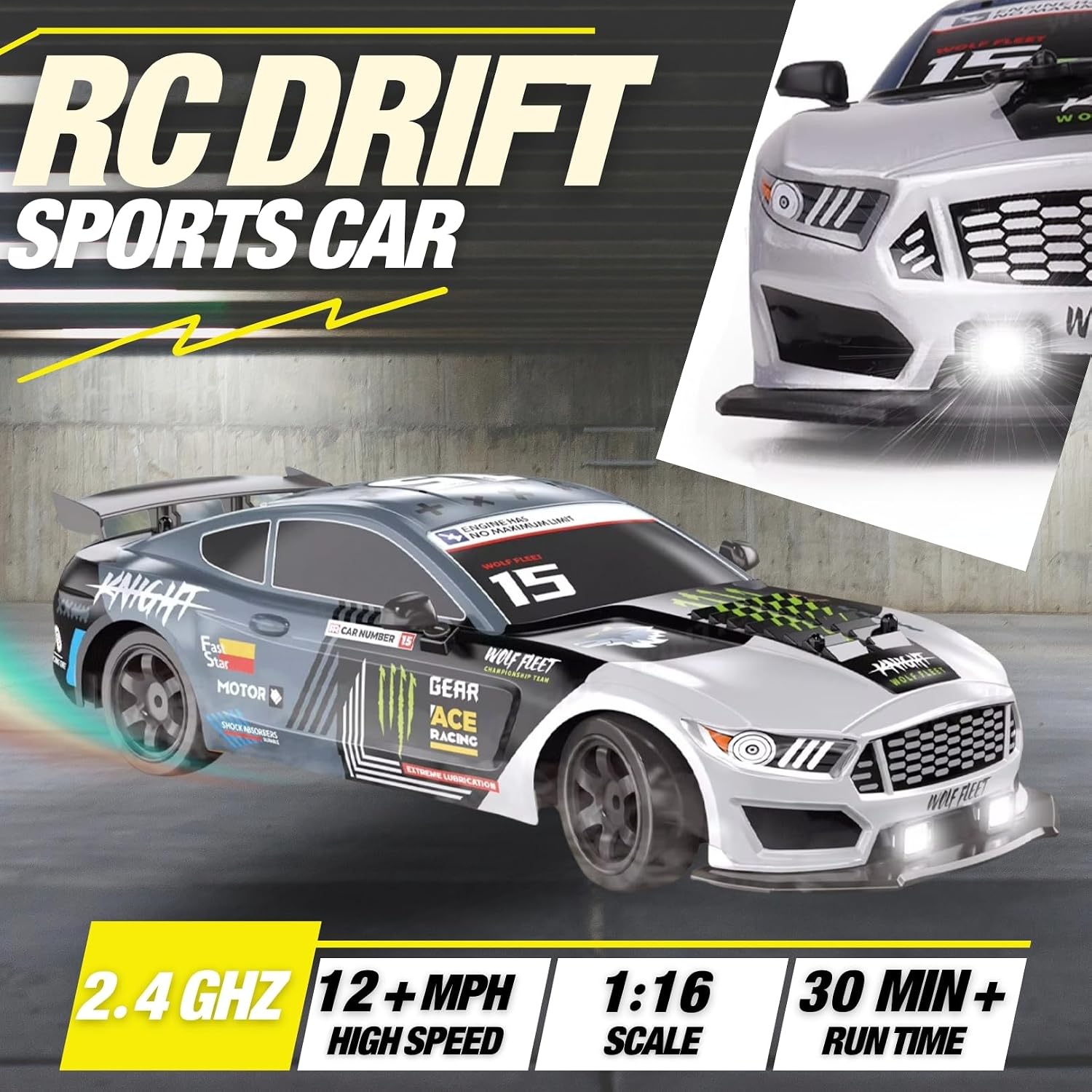 Liberty Imports RC Drift Car 1/16 2.4GHz 4WD Remote Control Sport Racing On-Road Vehicle with LED Light, Batteries and Drift Tires (Red)