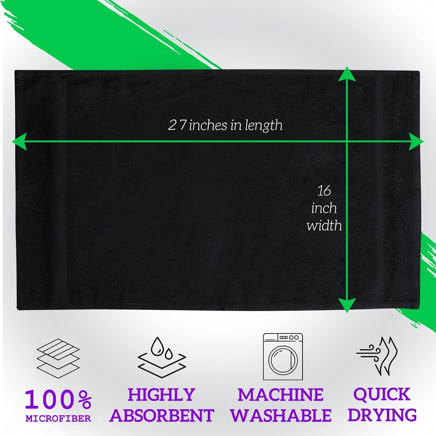 GREEN LIFESTYLE Black Bleach Proof Towels Bulk Sets 100% Cotton 16' X 25' Premium Spa Quality, Super Soft and Absorbent for Gym, Pool, Spa