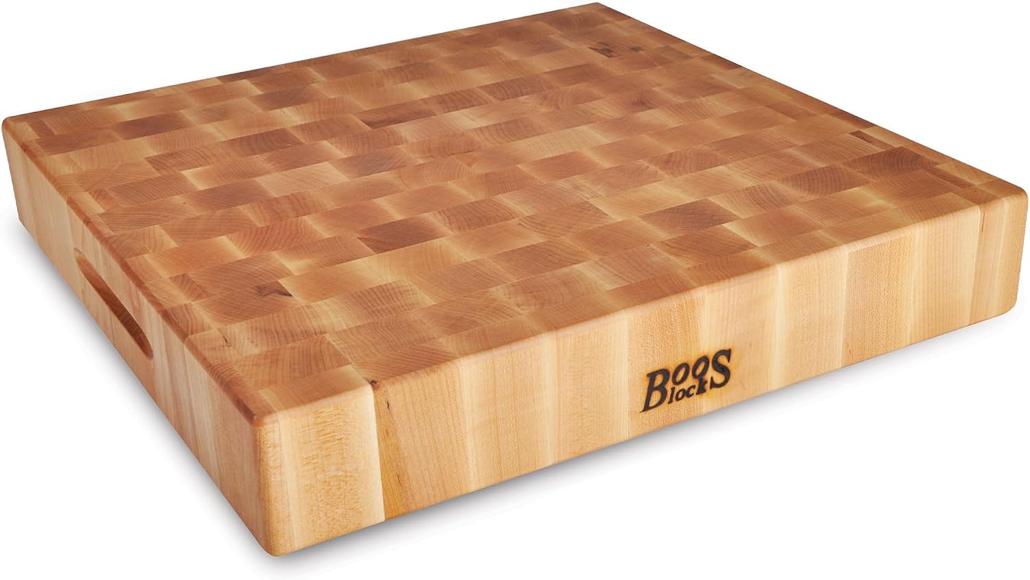 John Boos CCB Series Square Wooden Maple Cutting Board 12”x12” – 3” Thick, 13-lb Reversible Butcher Block with End-Grain & Finger Grips – Made in the USA