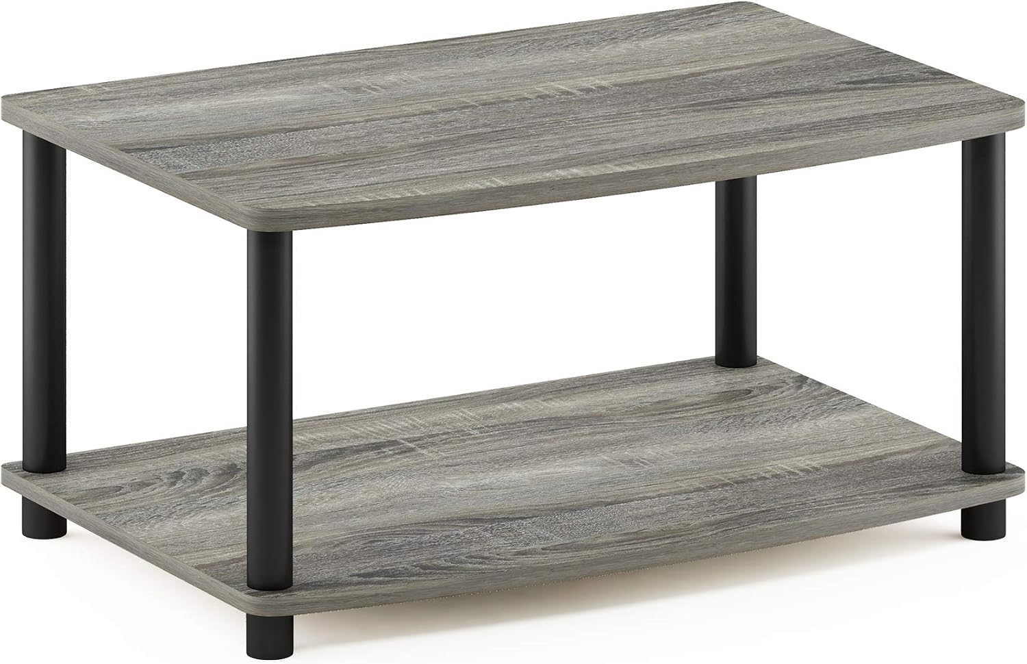 Furinno Turn-N-Tube TV Riser Stand, 2-Tier Small Elevated No Tools TV Stand, TV Console for TV up to 32 inch, 15.8 x 23.8 x 11, for Living Room, Bedroom, French Oak/Black