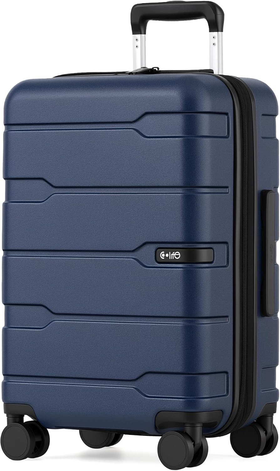 Coolife Medium Checked Luggage Hardside Suitcase with Spinner Wheels, 24in | Lightweight ABS+PC, Rolling Travel Suitcase with TSA Lock, Spinner Wheels, Durable Zipper, Charcoal