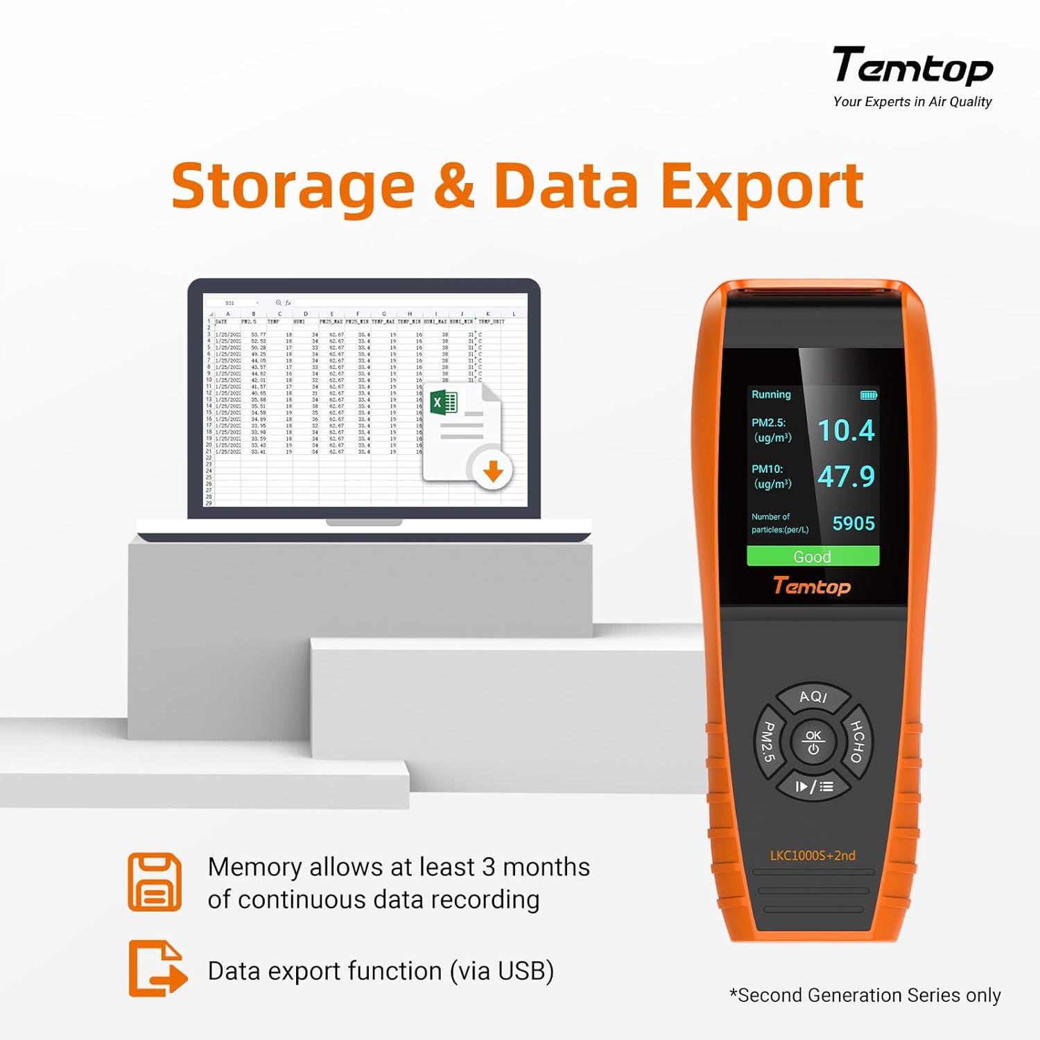 Temtop Air Quality Monitor PM2.5 PM10 Particle Counter, Formaldehyde, Temperature, Humidity
