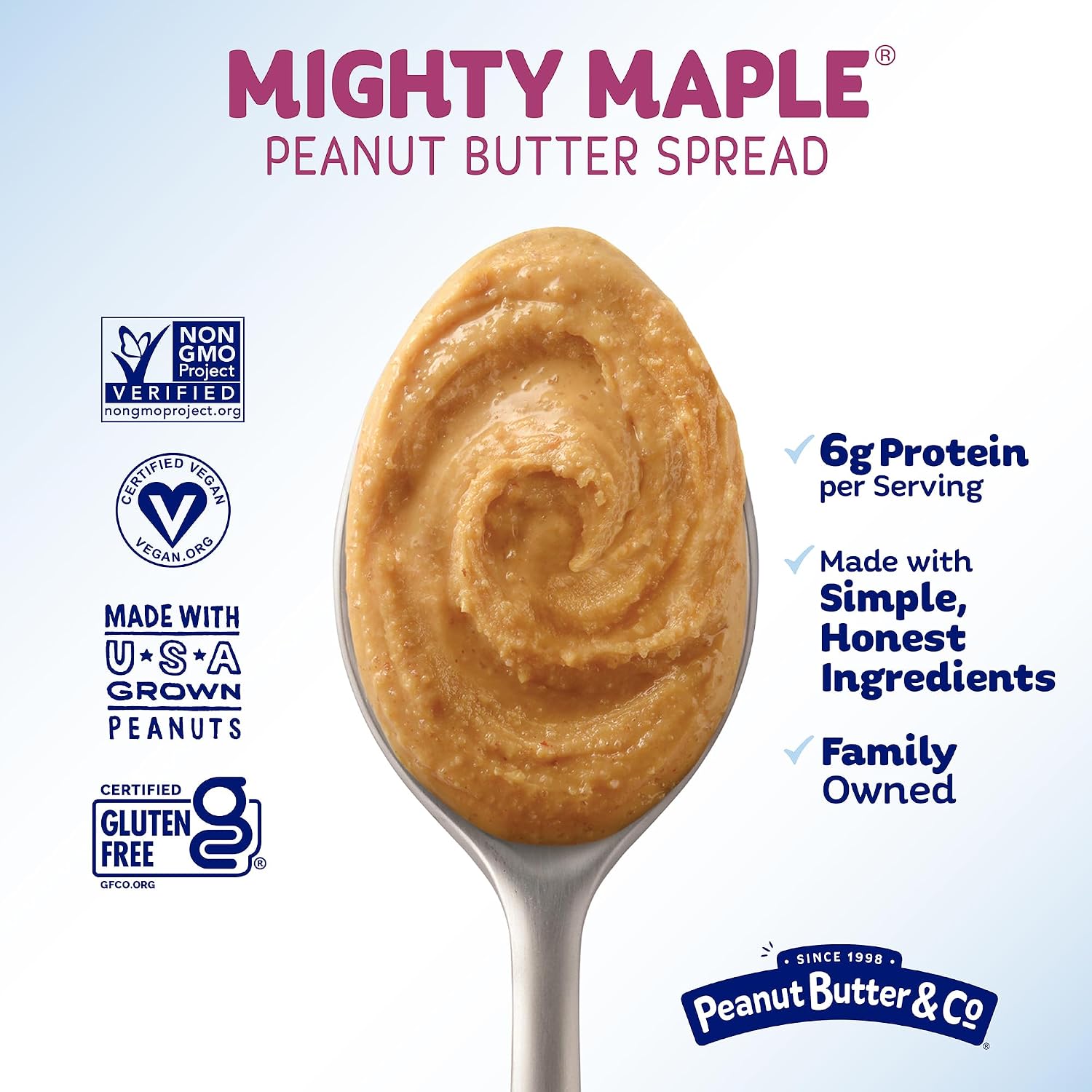 Peanut Butter & Co. Mighty Maple Peanut Butter, 16 oz (2 Pack) | Non-GMO Project Verified, Gluten Free, Kosher, 6g Protein, Maple Peanut Butter, USA-Grown Peanuts, No HFCS, Breakfast Spread