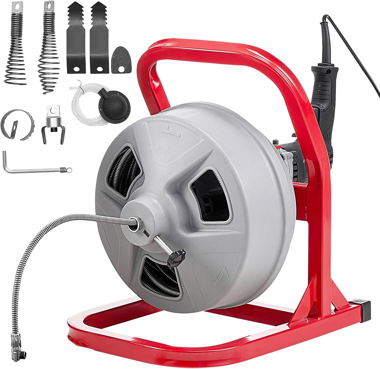 VEVOR Drain Cleaner Machine 50 FT x 5/16 Inch, Sewer Snake Auger with 228RPM Electric Drill, Manual Feed Drain Cleaning Machine with 6 Cutters & Air-activated Foot Switch for 2" to 4" Pipes
