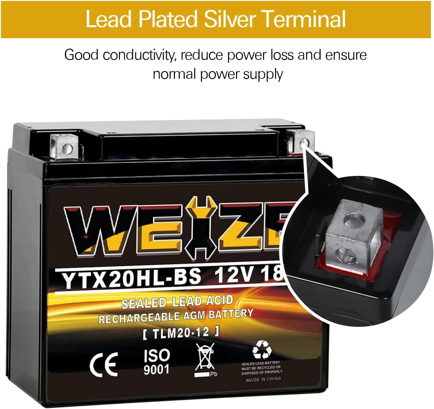 Weize YTX14 BS ATV Battery High Performance - Maintenance Free - Sealed AGM YTX14-BS Motorcycle Battery compatible with Honda Suzuki Kawasaki Yamaha scooter snowmobile