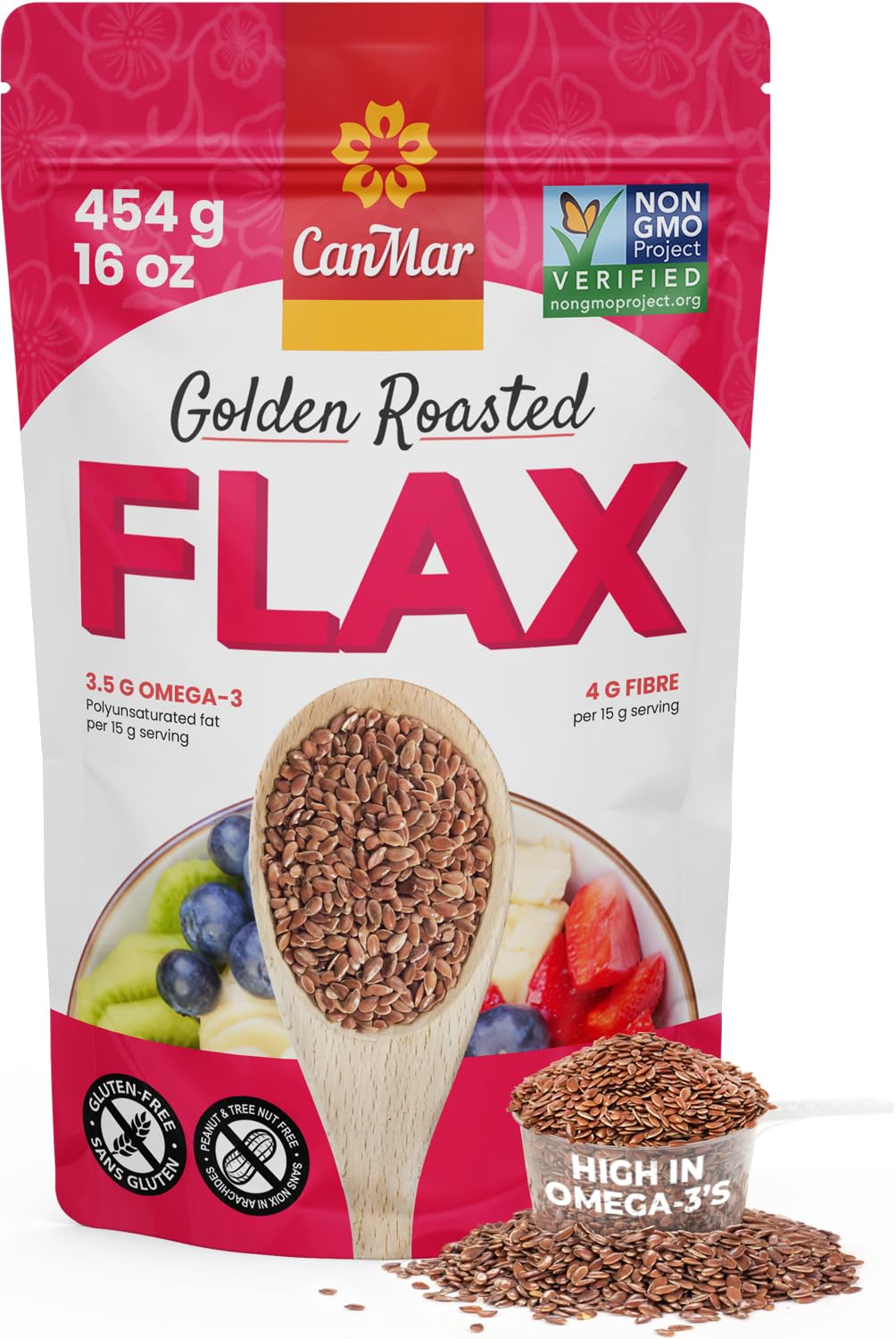 Golden Roasted Milled Flax Seeds 16 oz (1 lb) - Non-GMO - Fiber