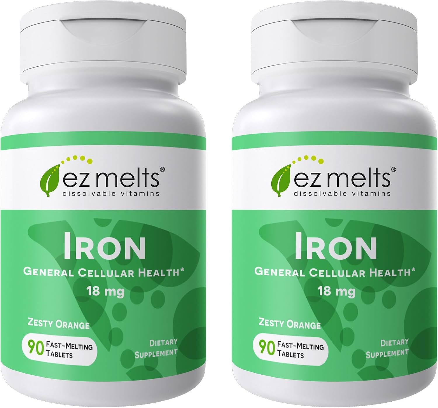 EZ Melts Iron - Supplement for Daily Energy & Iron Support - with Vitamin C - No Artificial Flavors - Non-GMO & Vegan - Zesty Orange - 90 Dissolvable Tablets (90 Servings)