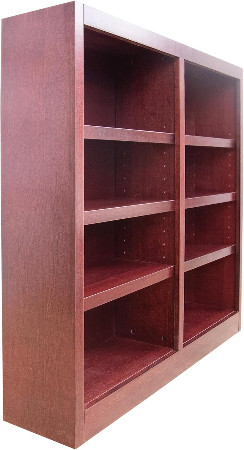 Traditional 48" Tall 8-Shelf Double Wide Wood Bookcase in Cherry