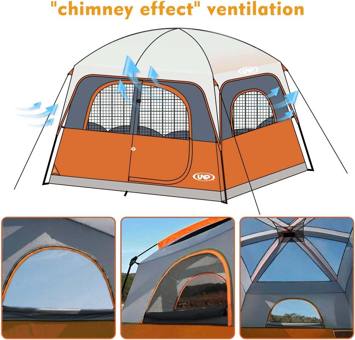 UNP 6 Person Tents for Camping Waterproof Family Cabin Tent with Rainfly