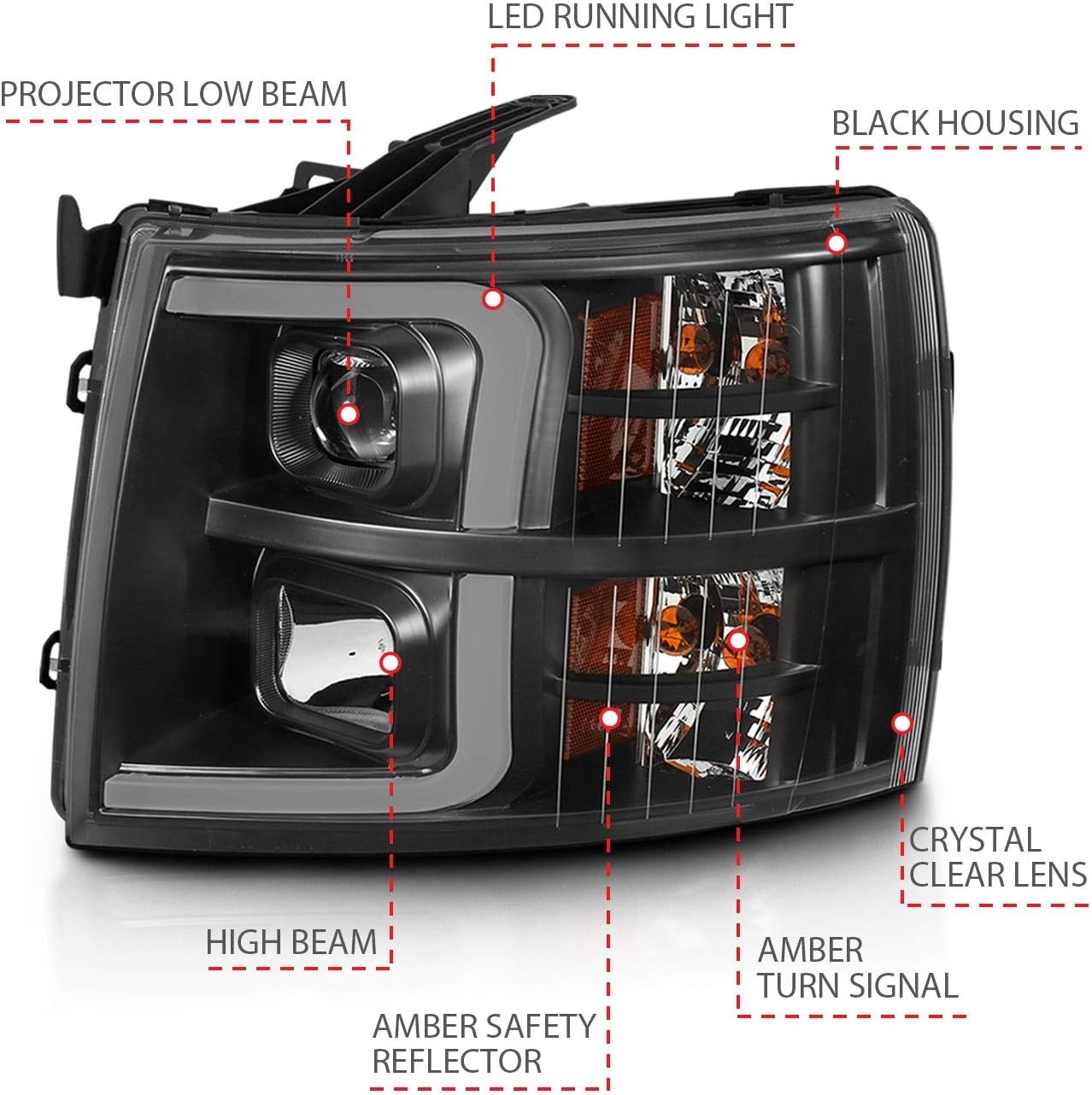 ANZO USA 111480 Projector Headlamps Fits Chevrolet Silverado 1500