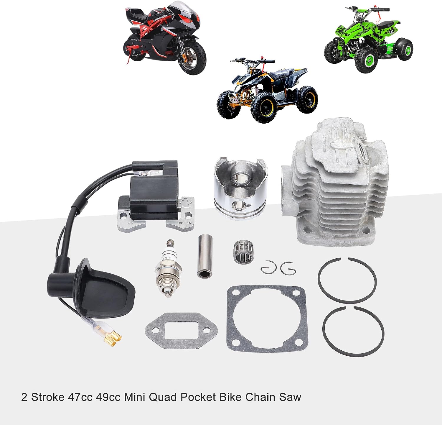 GOOFIT 44mm Big Bore Cylinder Top End Kit Replacement for 2 Stroke 43cc 47cc 49cc Mini Chinese ATV Quad Pocket Bike Scooter