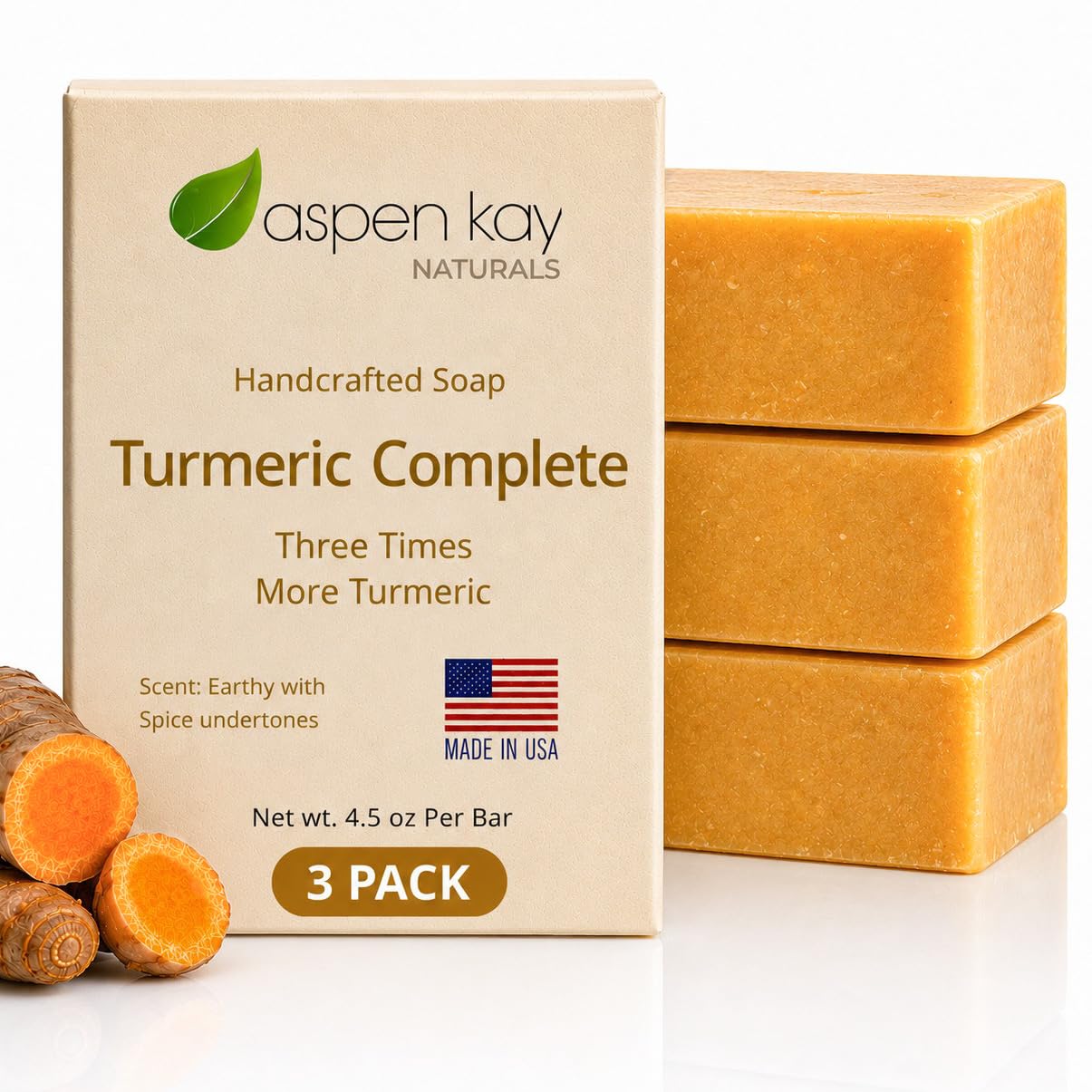 Turmeric Soap for Face & Body, Handmade, Cold Process, Organic. 4.5 oz | Gentle turmeric face wash & cleanser for glowing skin that feels refreshed, soft & balanced. Made in the USA