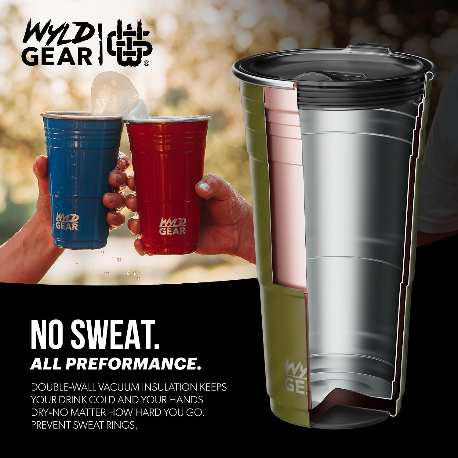 Wyld Gear Party Cup 24oz Red Stainless Steel Reusable Metal Cup with Lid
