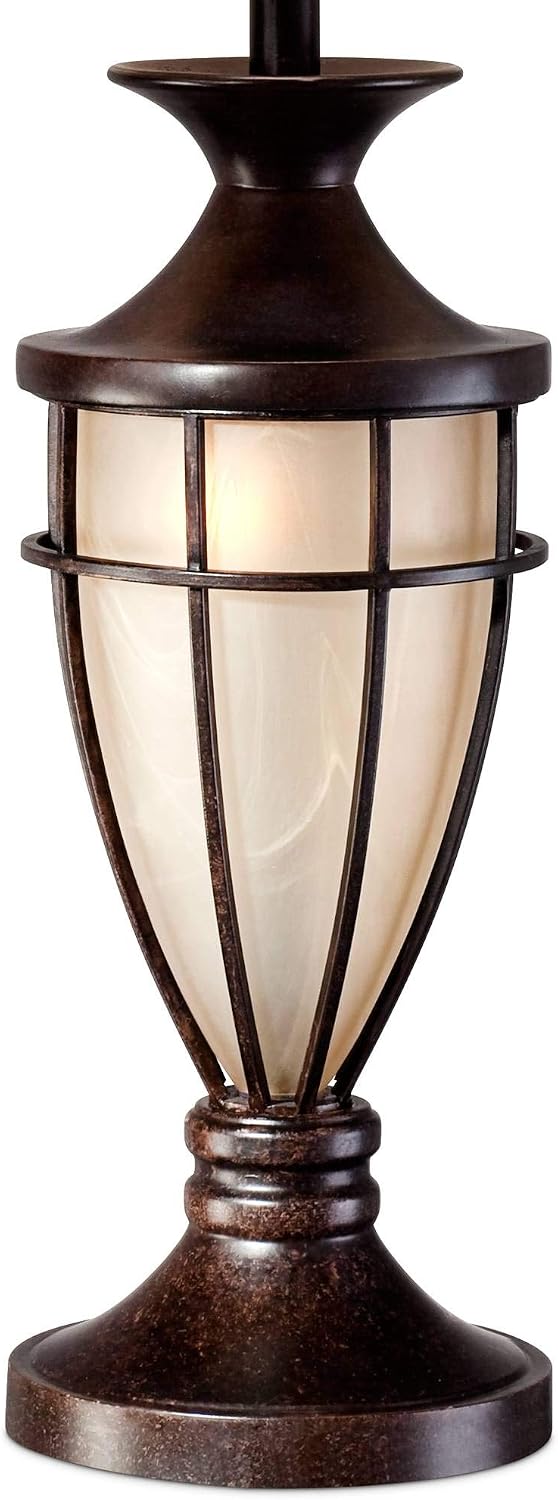 Cage 33" Large Table Lamp Mission Night Light Champagne Nightlight | Brushed Bronze Brown Iron Glass Living Room Bedroom House Bedside Nightstand Home Office Entryway Beige Drum