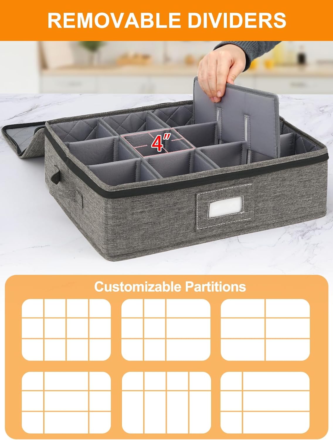 China Storage Containers, 4-Pack Hard Shell Plate & Dish Cases for Moving | Padded dividers and quilted lining protect plates and dishes; stackable for moving and holiday storage, beige hold set of 12
