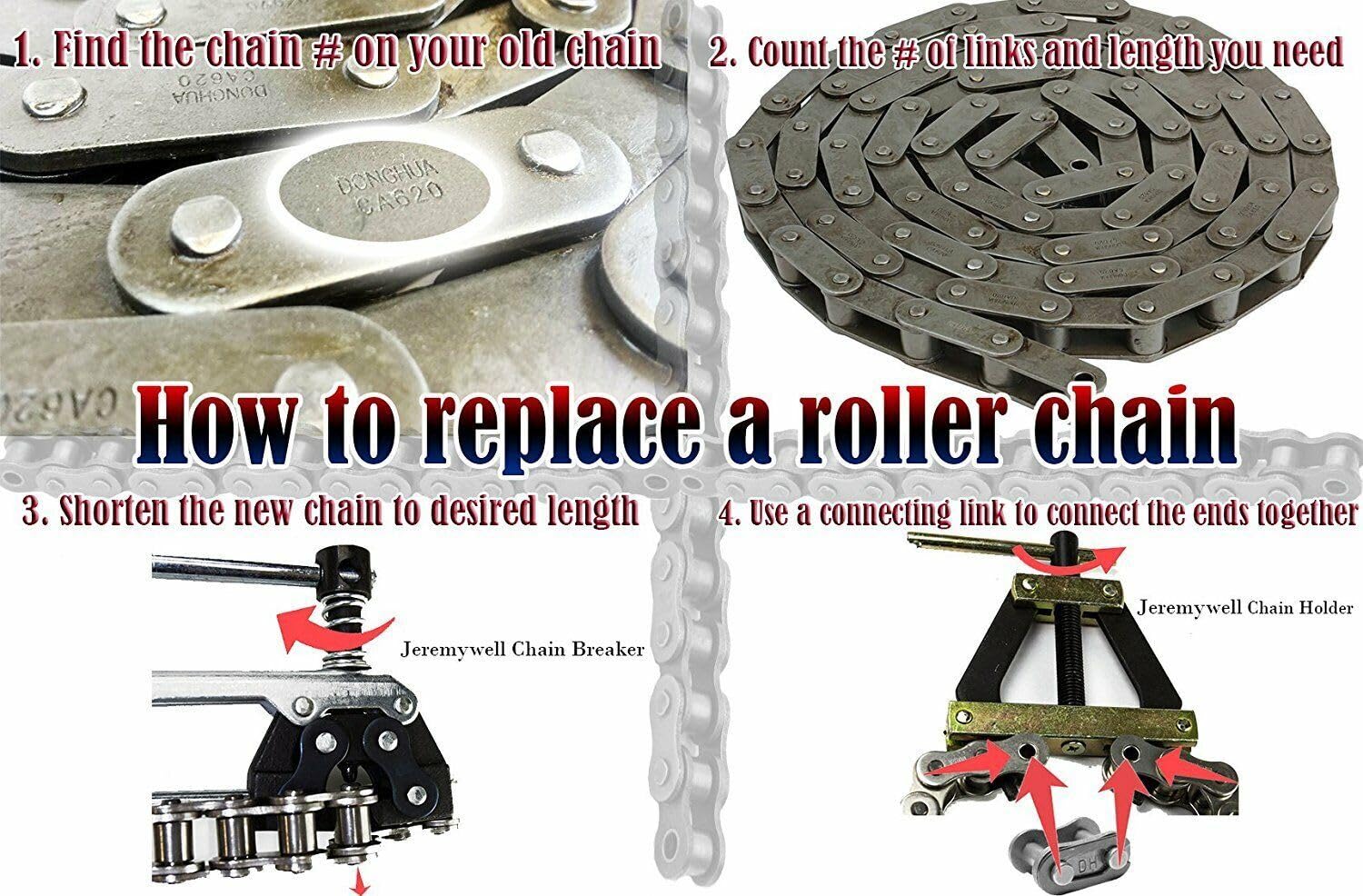 Roller Chain Tools Kit Fit #25#35#41#40#50#60 415H,428H, 520,530 Roller Chain, Holder/Puller+ Breaker/Cutter, Bicycle, Motorcycle