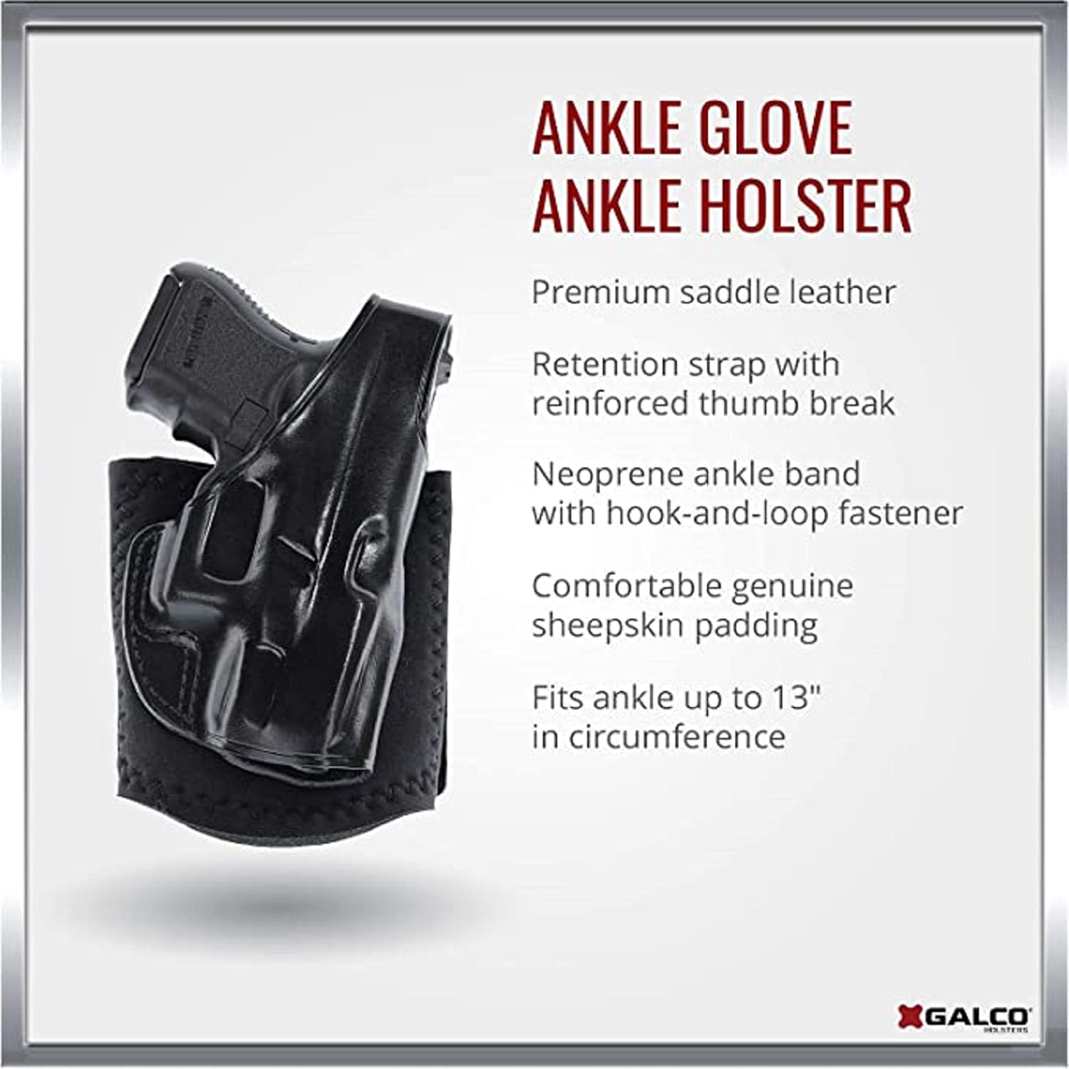 GALCO Ankle Glove Ankle Holster, S&W J Fr 640 Cent 2 1/8" .357, RH, Black (AG158B) | (AG158B)
