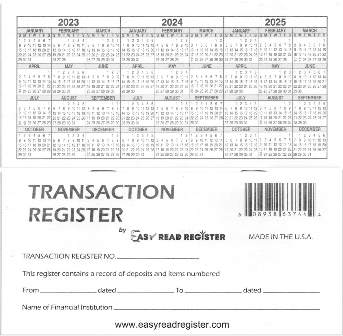 Checkbook Register, Made in The USA, Check Registers for Personal, Blank Ledger Transaction Registers for Personal or Business Bank, Check Register Book (23-24-25 Calendars, 10)