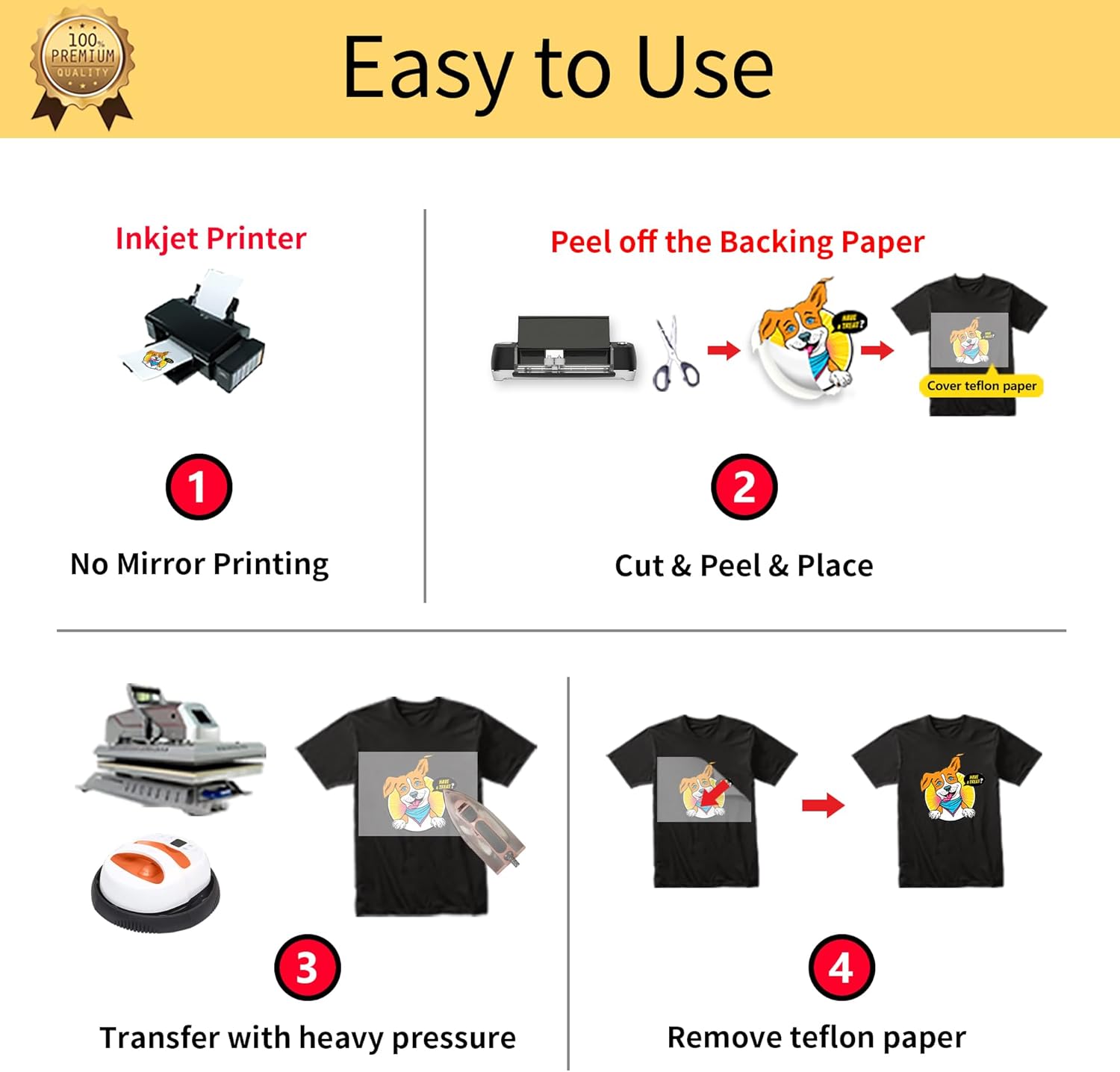 TransOurDream Heat Transfer Paper for Dark T Shirts(10 Sheets, 8.5x11),Printable HTV Heat Transfer Vinyl for Inkjet Printers