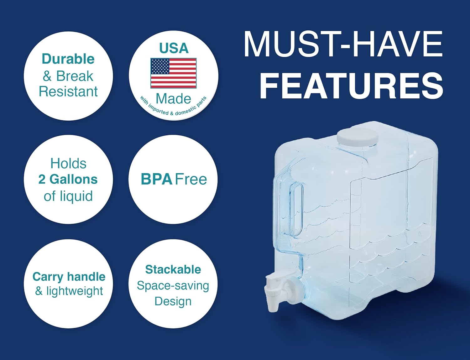 Arrow Home Products 2 Gallon Drink Dispenser for Fridge - Plastic Beverage Dispenser with Spigot for Easy Dispensing - BPA Free Plastic - Convenient