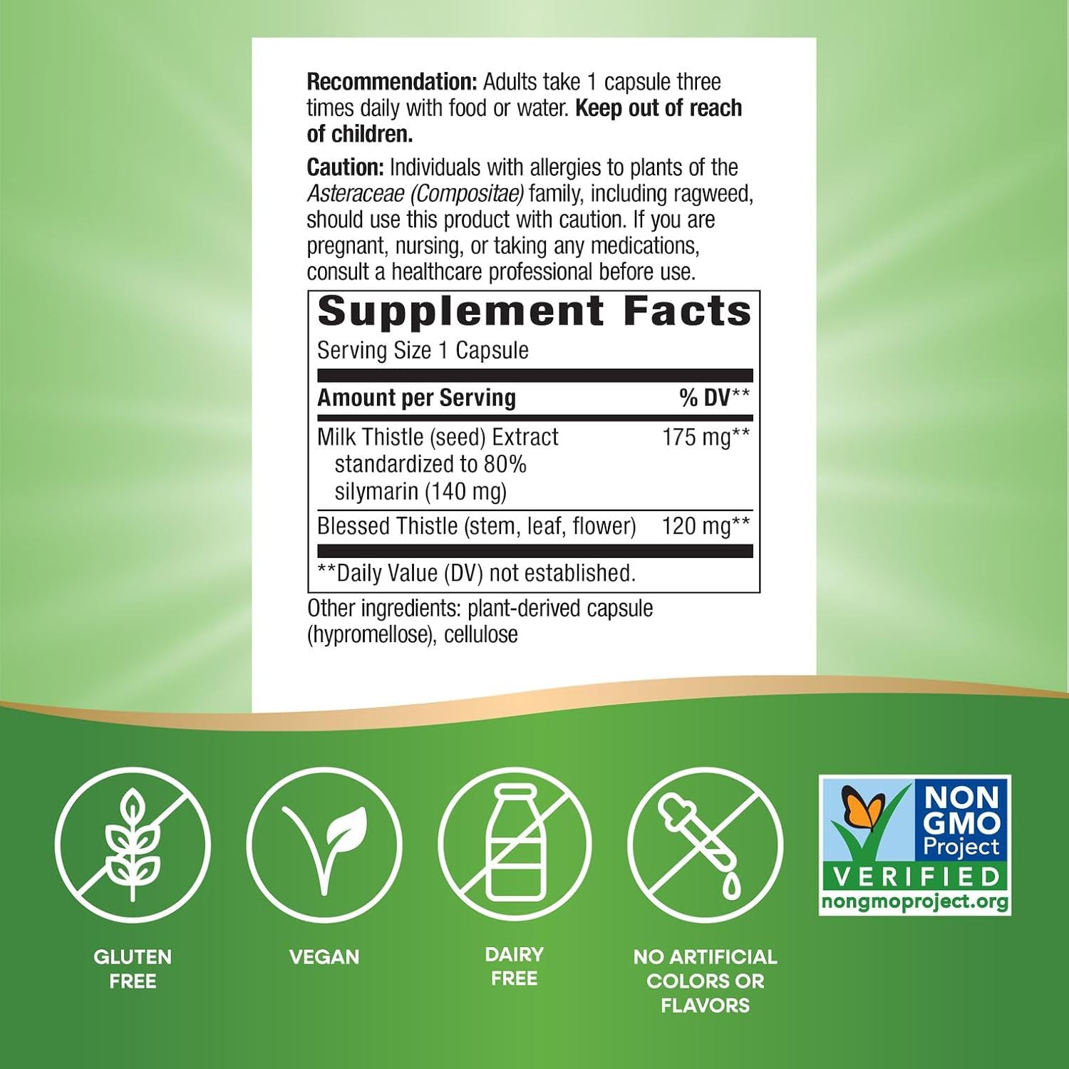 Nature's Way Milk Thistle Capsules, Supports Liver Function*, Vegan, 60 ct | Supports Liver Function & Liver Detox Pathways*, 175 mg Milk Thistle Seed Extract Standardized to 80% Silymarin per Serving
