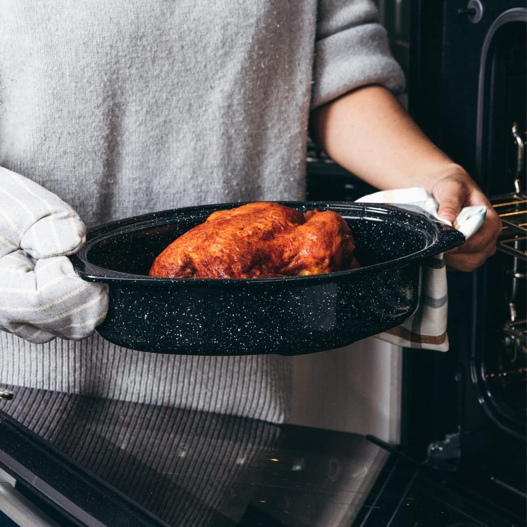 Granite Ware 13" Oval Roaster with Lid – Enameled Steel, Oven Safe to 932°F – Ideal for Roasting, Baking & Sourdough Bread – Self-Basting Cover, Dishwasher Safe, 7 lb Capacity | Oval Roaster Capacity, Roasts Up To 7 Lb Poultry Or Meat, Covered Cooking fo…