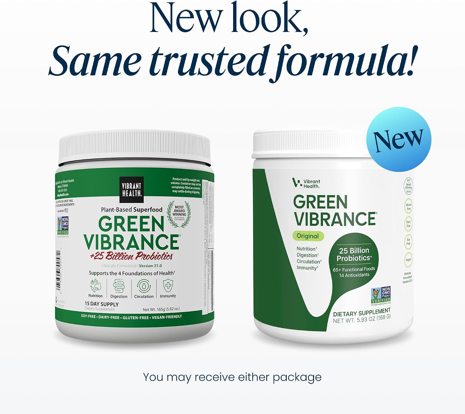 Vibrant Health, Green Vibrance, Includes 65 Plant-Based Superfoods, 25 Billion Probiotics, Fiber, Adaptogens & Enzymes, 30 Servings