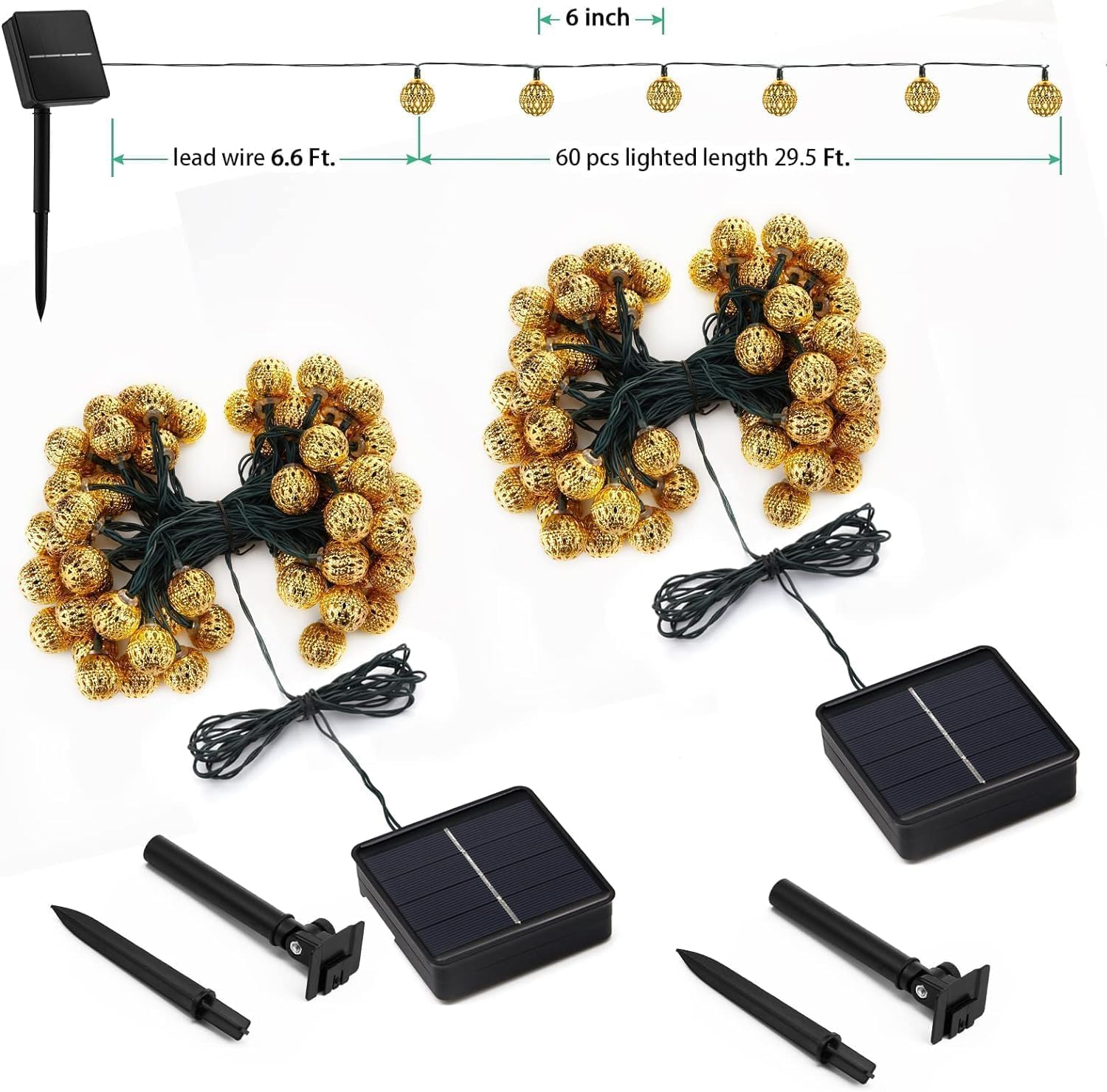 Brightown Solar String Lights Outdoor 60 Led 35.6 Feet Crystal Globe Lights with 8 Lighting Modes