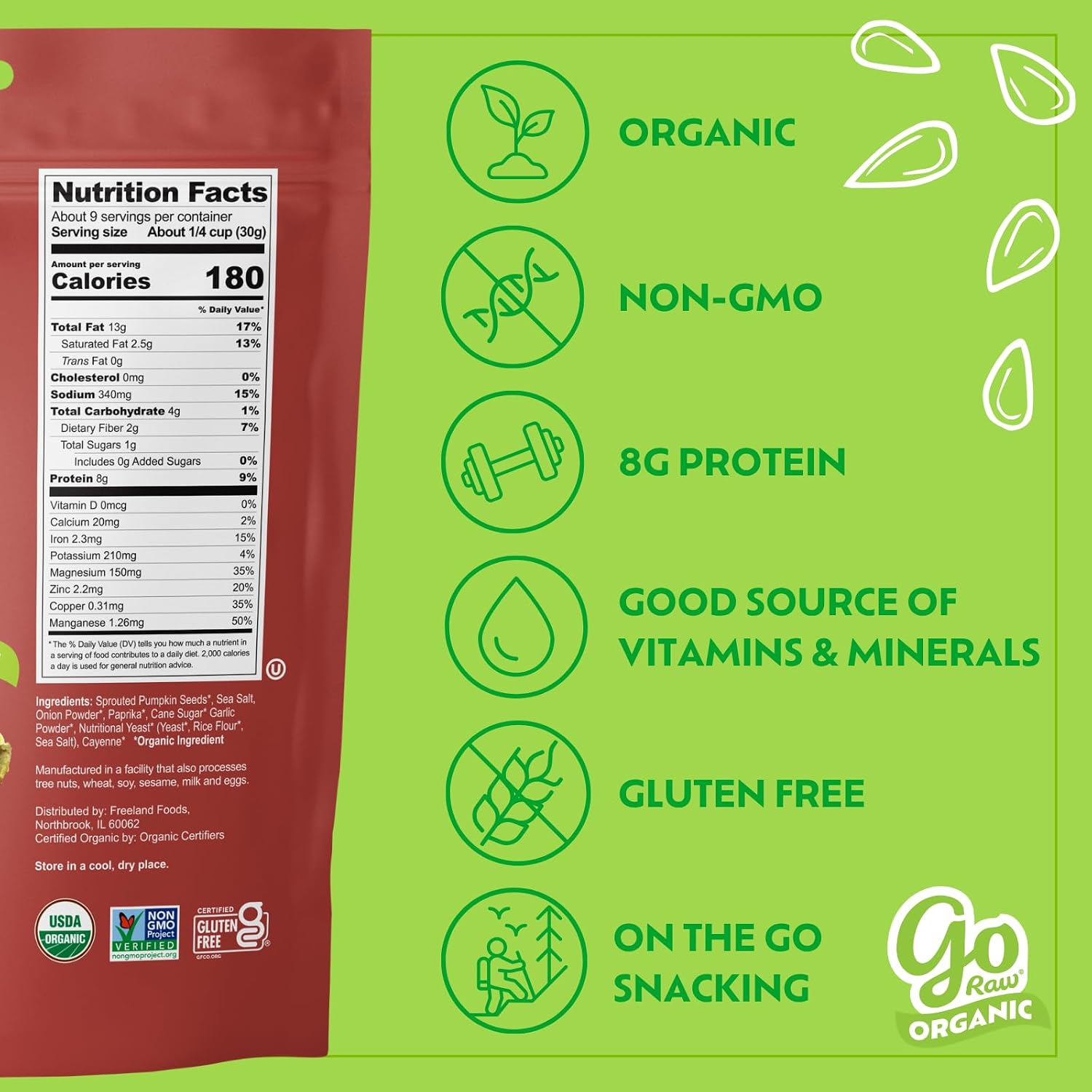 Go Raw Organic Sprouted Pumpkin Seeds - Sea Salted Pepita Snack | Keto, Non-GMO, Vegan, Gluten-Free, Kosher, Paleo, Protein-Packed Superfood, Healthy Vegan Snack for Adults and Kids, 14oz Bag