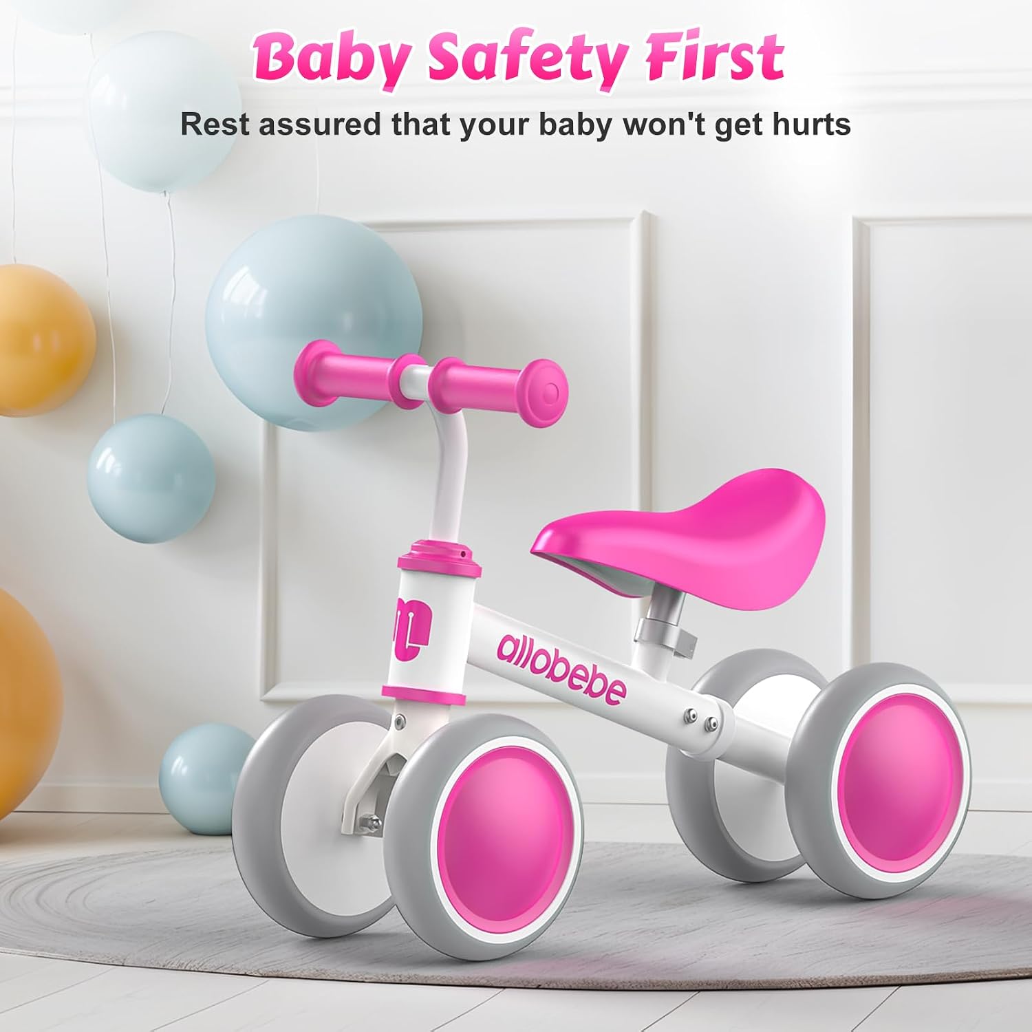 Baby Balance Bike, Cute Toddler Bikes 12-36 Months Gifts for 1 Year Old Girl Bike to Train Baby from Standing to Running with Adjustable Seat Silent & Soft 3 Wheels