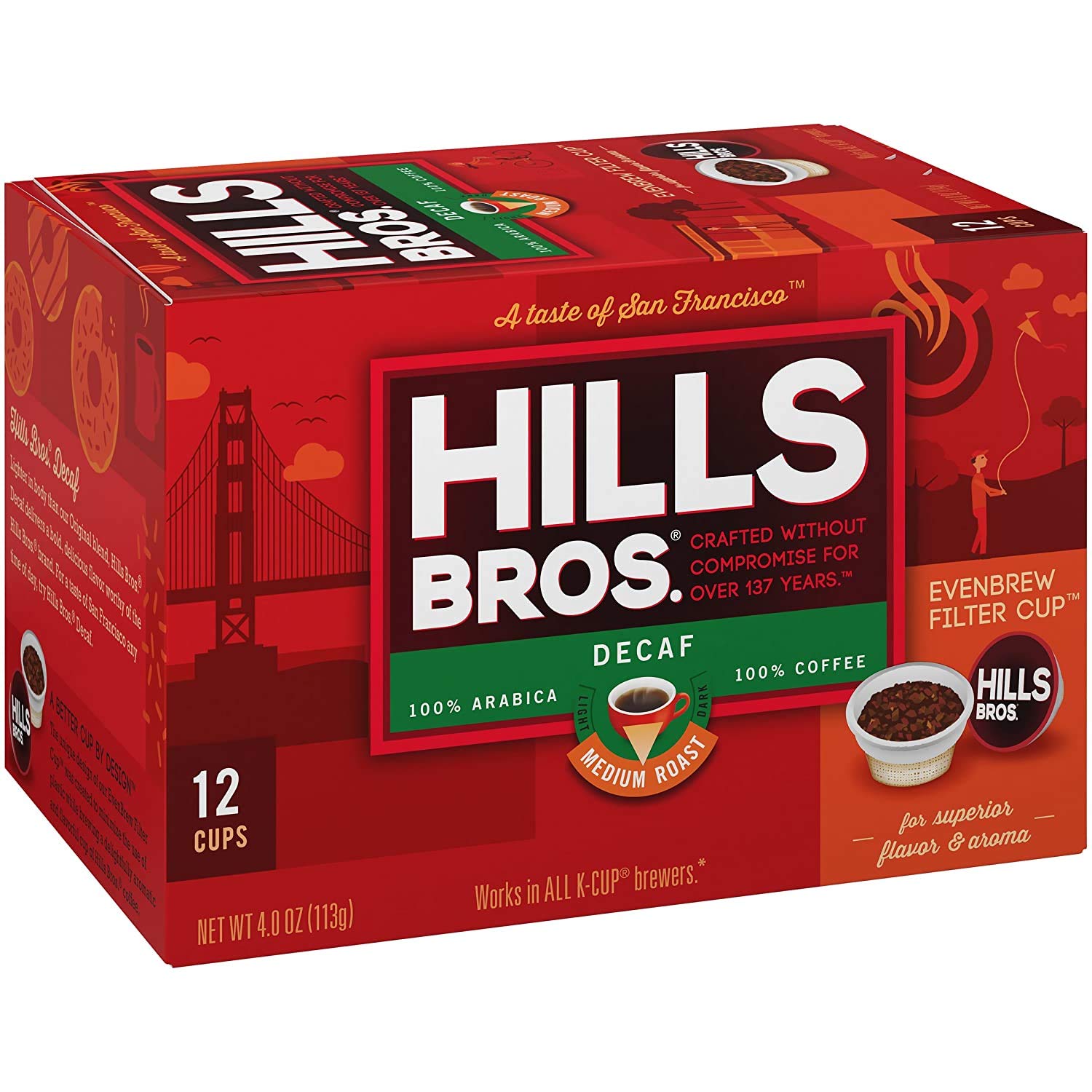 Hills Bros Single Serve Coffee Pods, 100% Colombian Ground Coffee, Medium Roast, 12 Count – Keurig Compatible, Roasted 100% Arabica Beans, Smooth Balanced Flavor