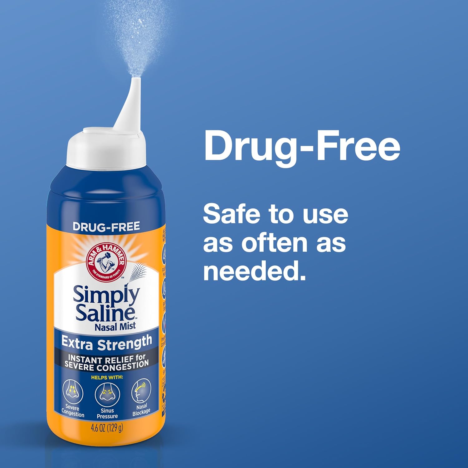 ARM & HAMMER Simply Saline Extra Strength Nasal Mist, 4.6 oz, 3-Pack | Severe Congestion Relief