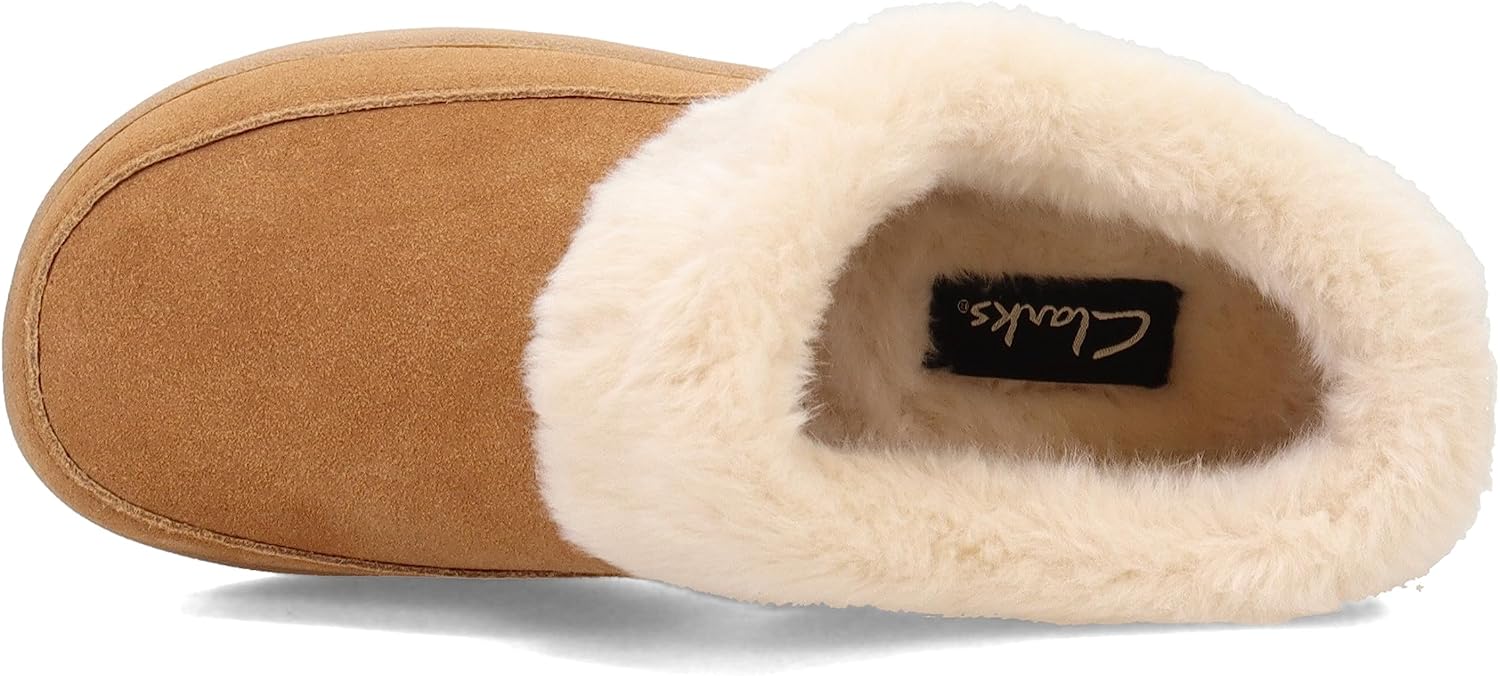 Clarks Womens Faux Fur Lined Clog Slippers Warm Cozy Indoor Outdoor Plush Slipper for Women