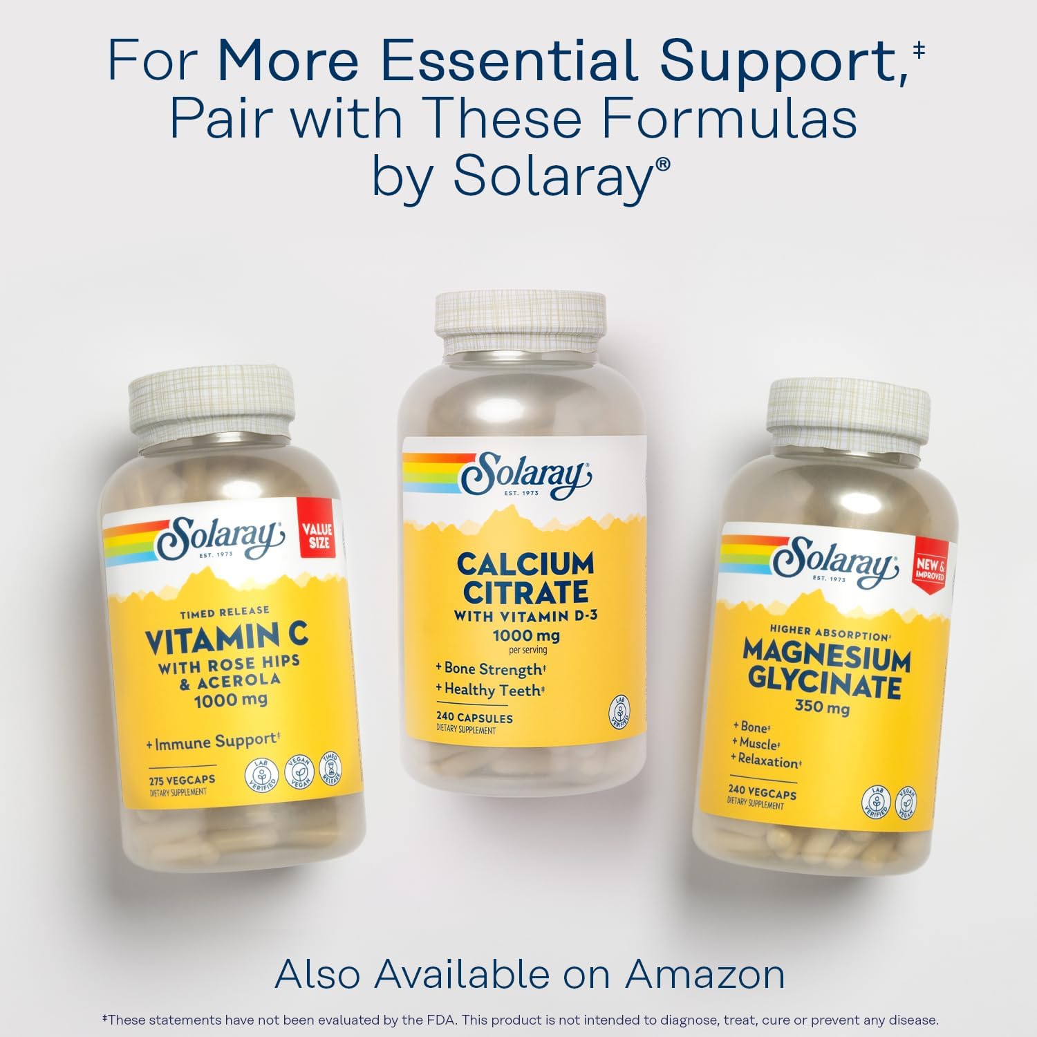 SOLARAY Calcium Citrate with Vitamin D3 1000 mg, 240 Capsules | Bone, Teeth, Muscle & Nerve Support - Gentle Digestion Formula - 60 Servings - Lab Verified