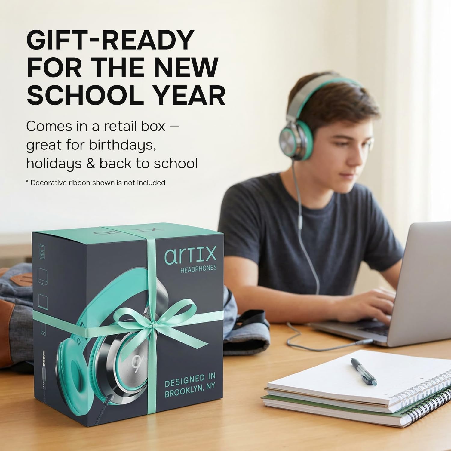 ARTIX Wired Headphones for Classroom & School with Microphone & Volume Control - Adults, Teens & Kids Headphones with Cord