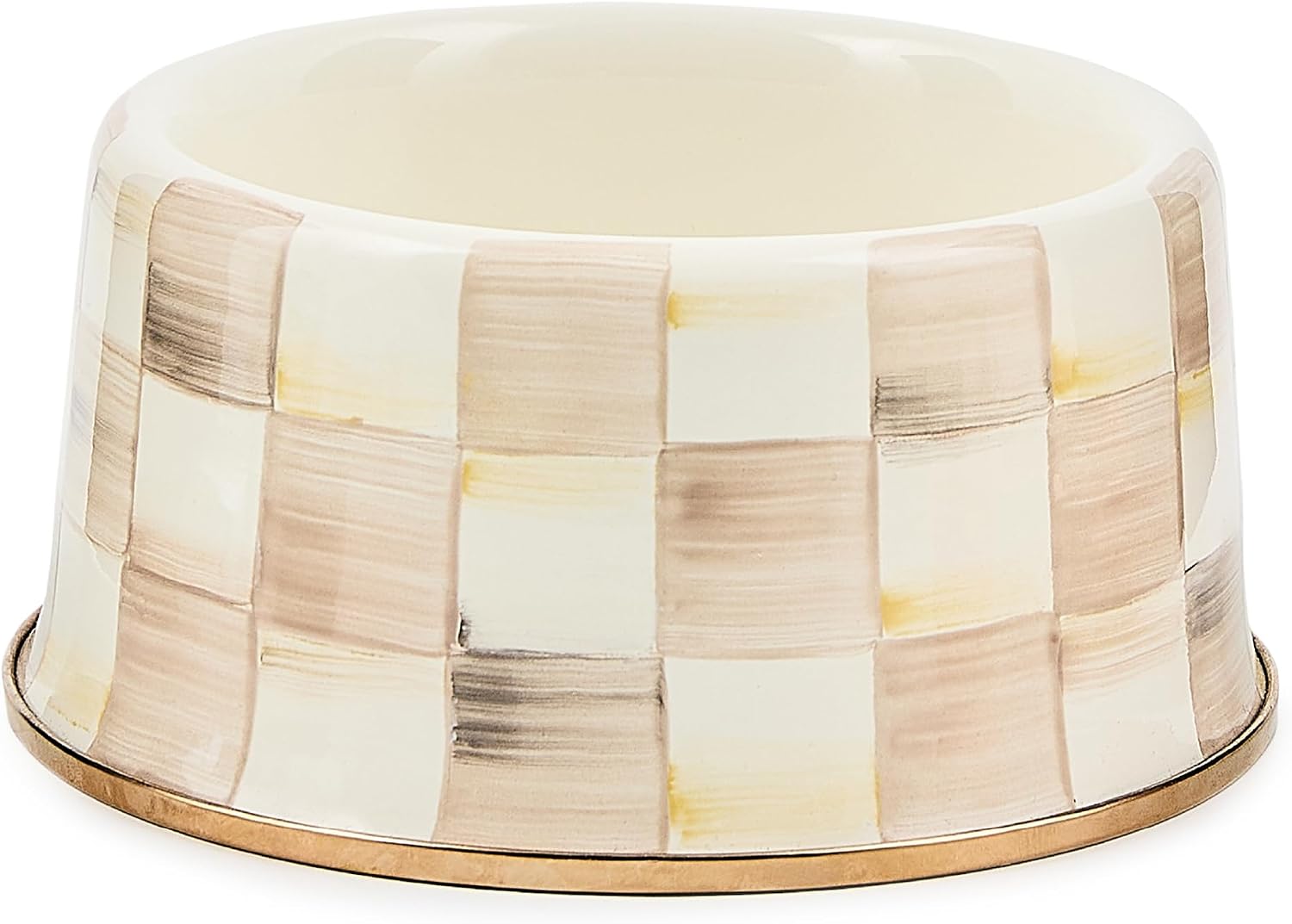 MACKENZIE-CHILDS Enamel Pet Dish, Large, Black-and-White Courtly Check | Decorative cat and dog bowl for food and water, 40-ounce capacity