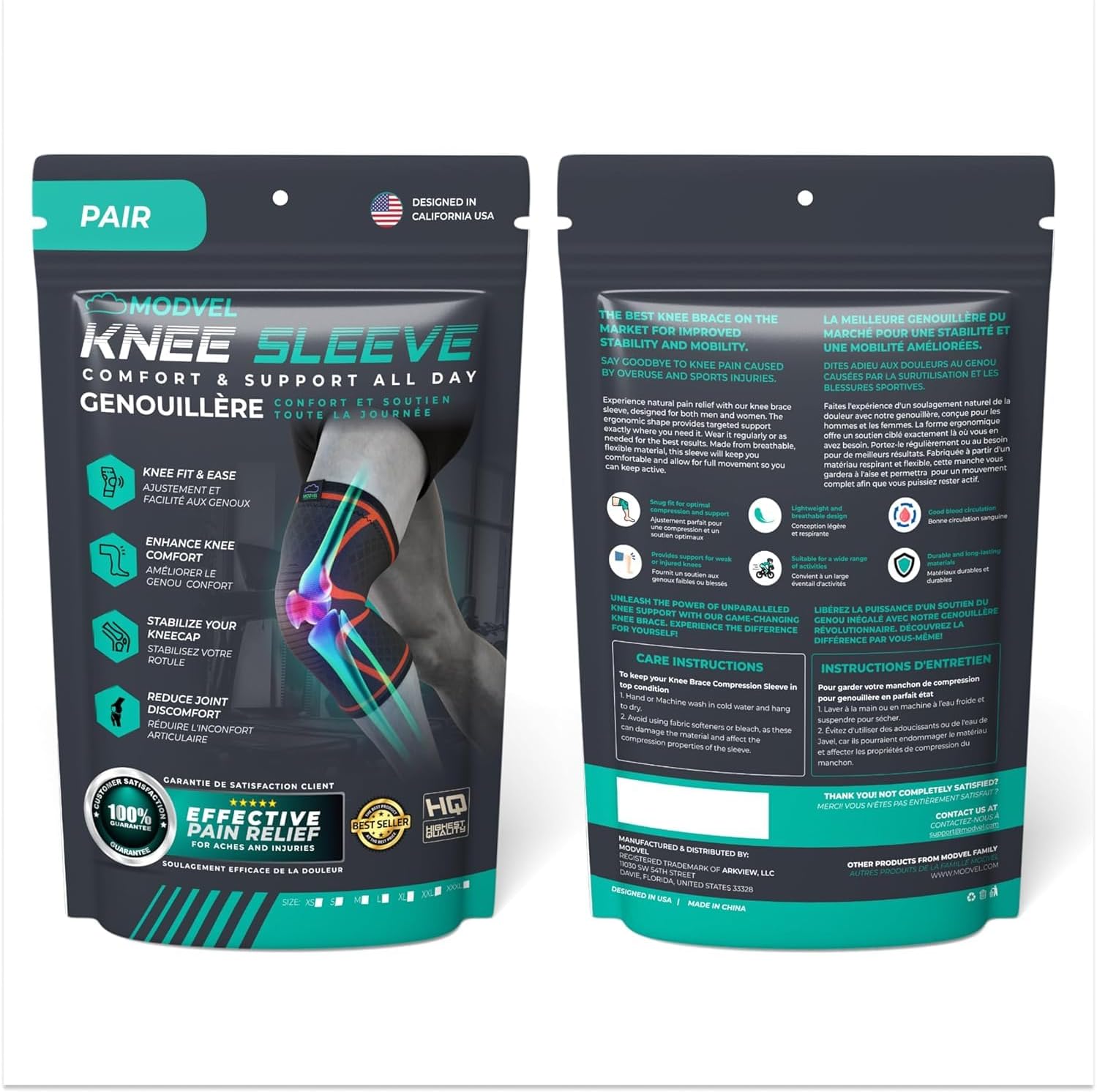 Modvel Compression Knee Brace for Women & Men - 2 Pack Knee Brace for Women Running Knee Pain, Knee Support Compression Sleeve