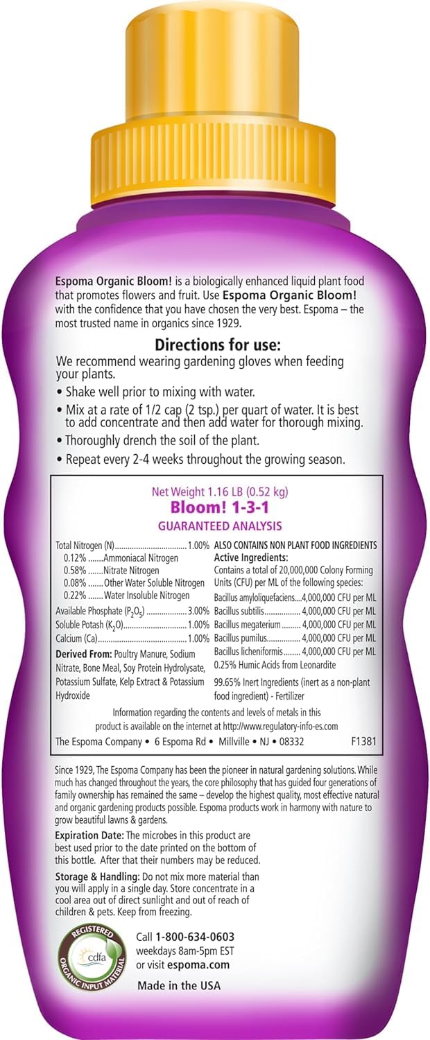 Espoma Organic Bloom Liquid Blossom Booster 16 Oz & Grow All-Purpose Liquid Plant Organic Food 16 Oz Concentrate