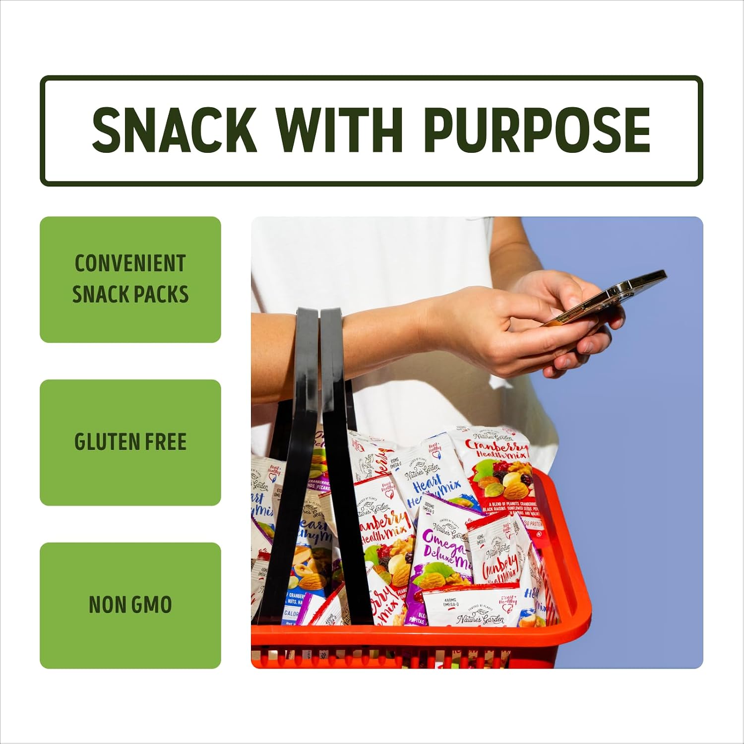 Nature's Garden Organic Trail Mix Snack Packs - 57.6oz (48 x 1.2oz Individual Servings) Trail Mix Variety, Energy Boosting, Heart Healthy