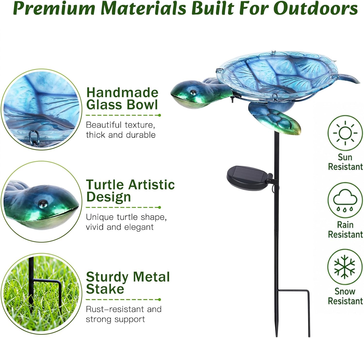 MUMTOP Outdoor Bird Bath Solar Birdbath Garden Feeder with Metal Stake,Blue