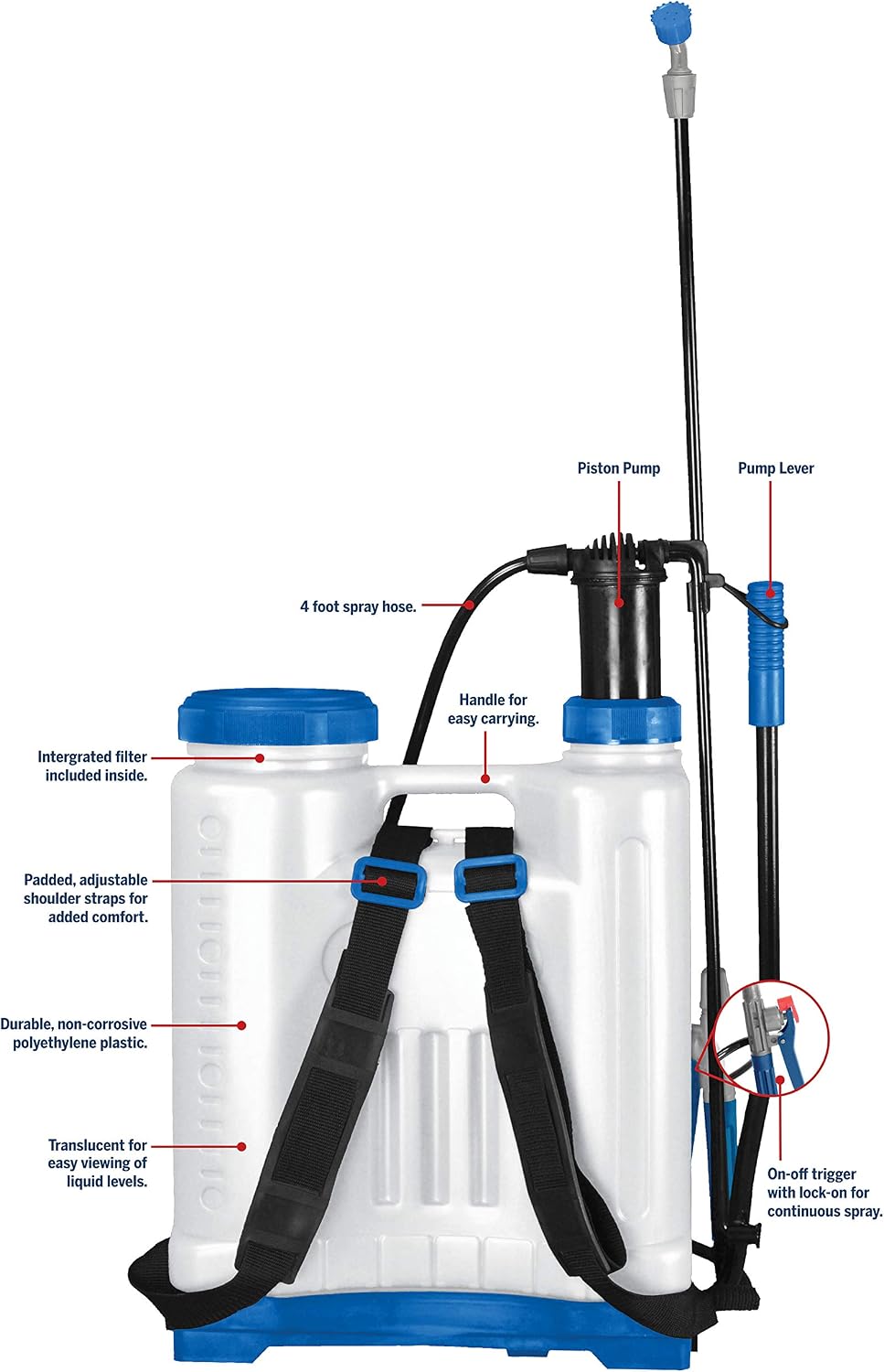 Rainmaker Backpack Sprayer - For Home and Garden Applications, Lightweight, Adjustable Shoulder Straps, 4 gal. (16L)