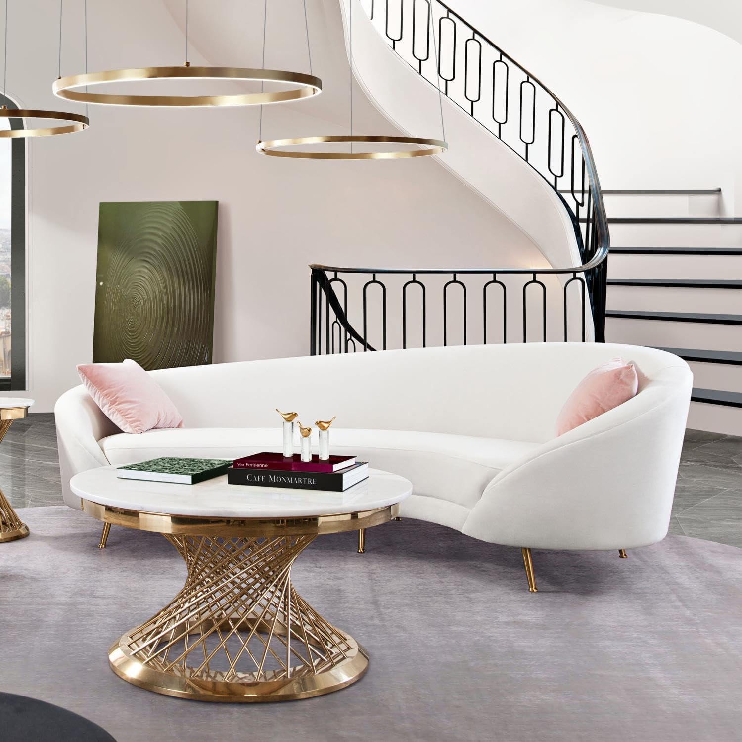 Celine Curved Sofa in Light Cream Velvet