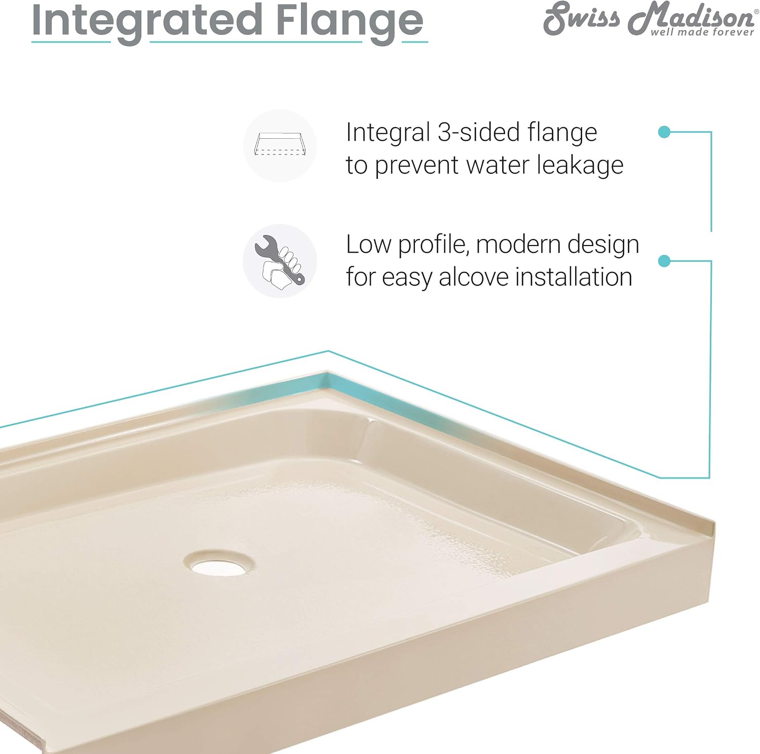 Voltaire 60" x 32" Single-Threshold, Right-Hand Drain, Shower Base in Gray