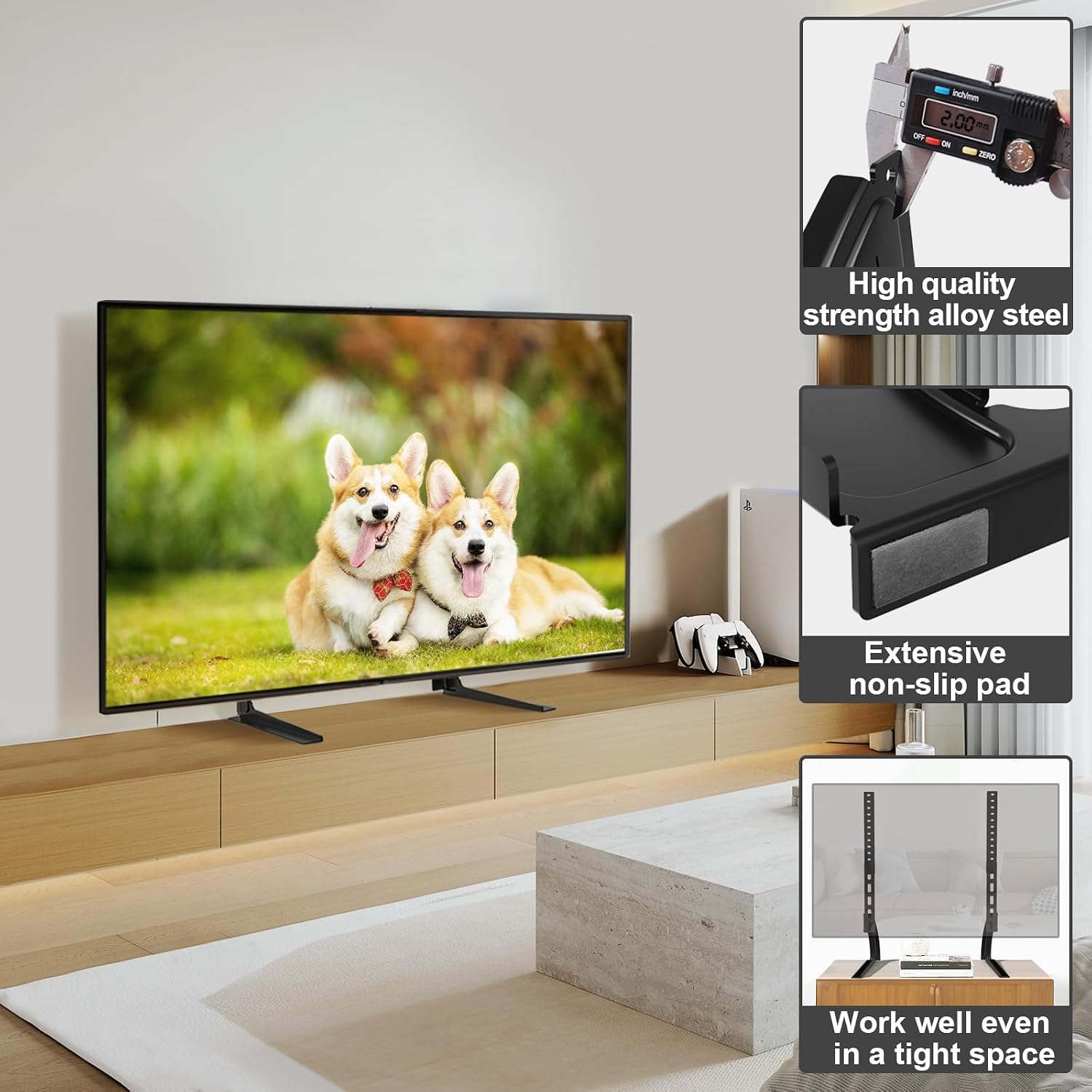 TAVR Universal Table Top TV Stand for 27-65 inch TVs Holds up to 88 lbs | Height Adjustable TV Legs, Strong TV Base, Max VESA 800x500mm, Black