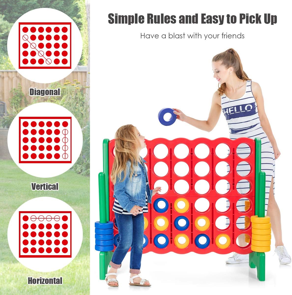 GLACER Giant 4-in-A-Row, Jumbo 4-to-Score Giant Game Set Backyard Games for Kids & Adults