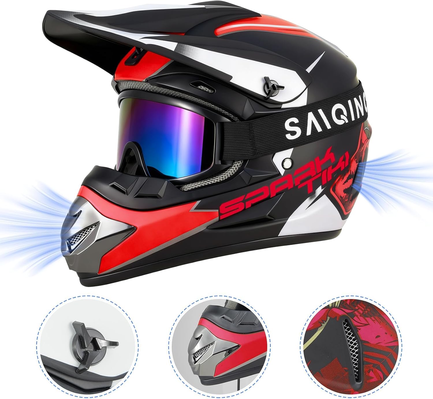 Youth Kids Dirt Bike Motocross Helmet DOT Approved Cool Tiki Graphic
