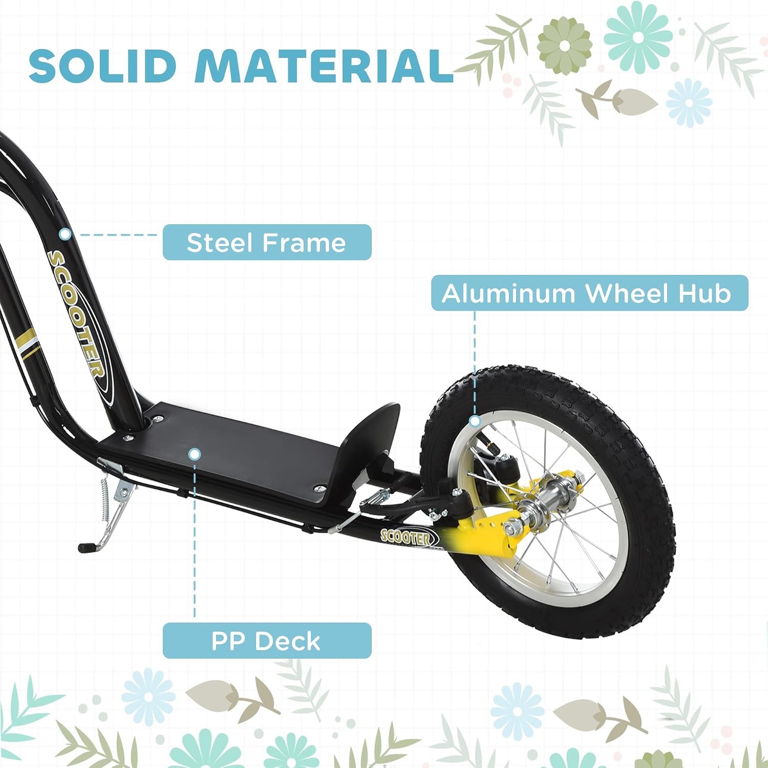 Aosom Kick Scooter with Dual Caliper Brakes Ages 5+ Max Load 220lbs