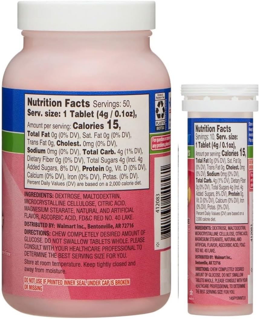 ReliOn Glucose, 50 Tablets with On-The-Go Tube, 10 Tablets. (Fruit Punch)