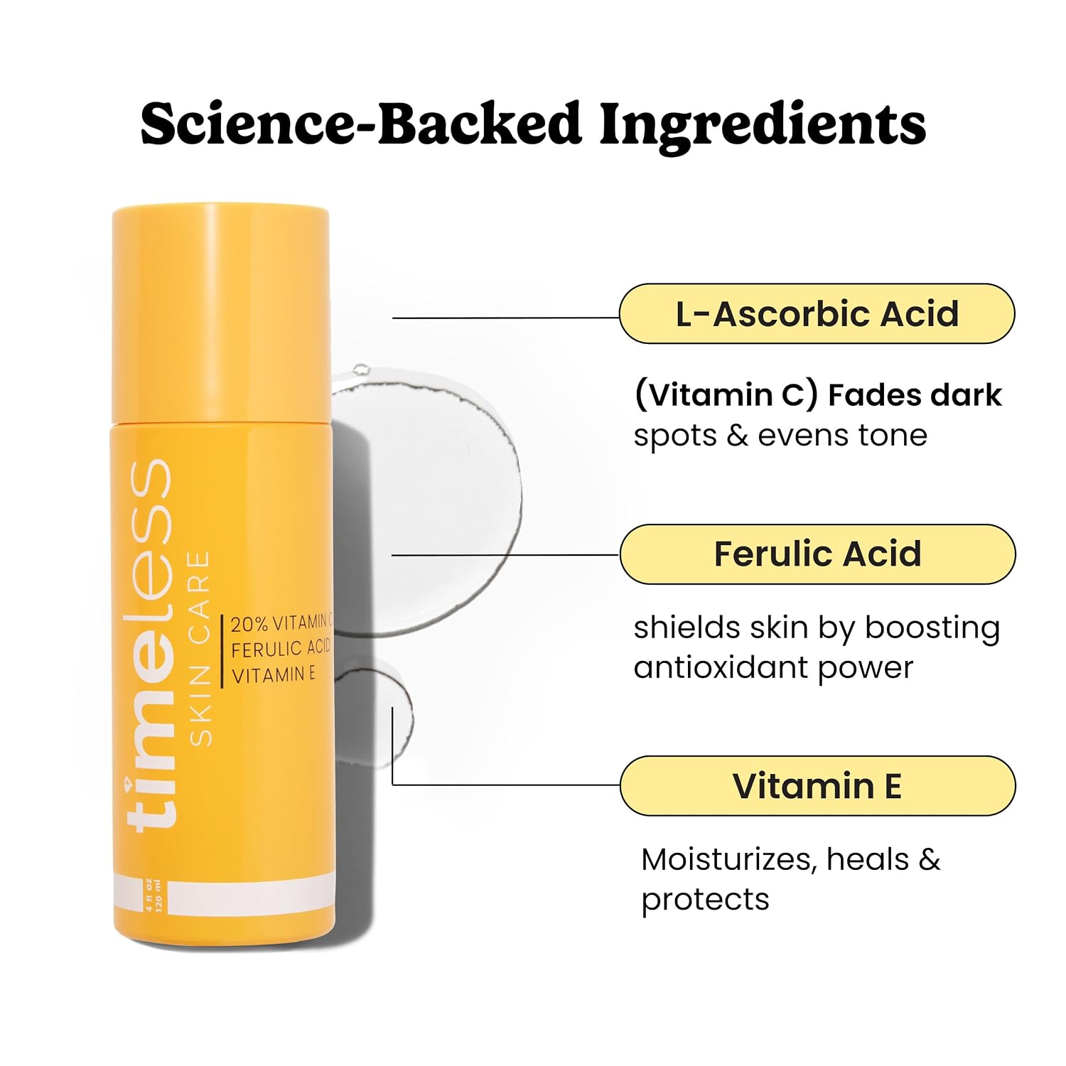 Timeless Skin Care Vitamin C Serum with Vitamin E & Ferulic Acid - Brightening Serum - for Oily & Dry Skin - Fragrance-Free - 1 oz | Vitamin C Serum for Even Skin Tone and Collagen Support, Antioxidant-Rich Advanced Skincare Formula, Lightweight