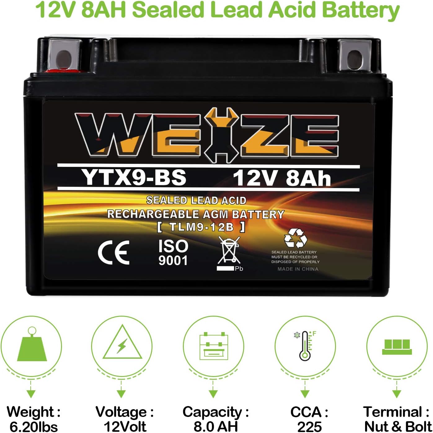 Weize YTX14 BS ATV Battery High Performance - Maintenance Free - Sealed AGM YTX14-BS Motorcycle Battery compatible with Honda Suzuki Kawasaki Yamaha scooter snowmobile